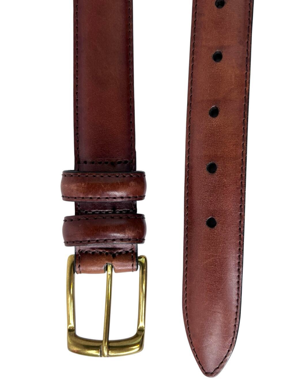 Genuine Leather Dress Belt Solid Brass Buckle Brown Classic Casual Men's 38W